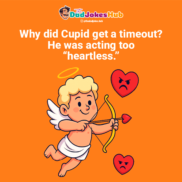 Holiday Dad Joke about Cupid getting a timeout for being heartless