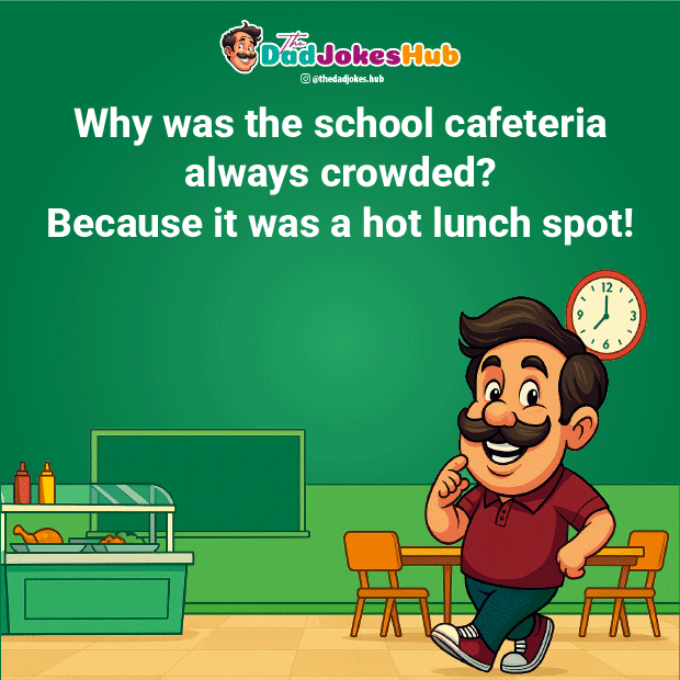 School cafeteria joke. hot lunch spot humor from School Dad Jokes