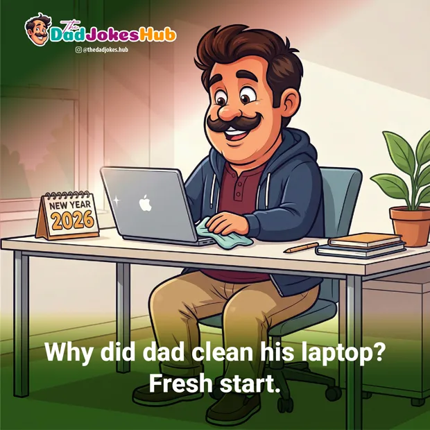 Dad cleaning his laptop at his desk on New Year’s morning.